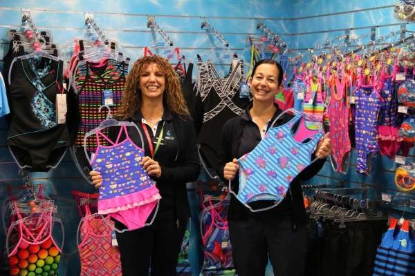 Narelle and Vanessa showing off our discounted bather range. 