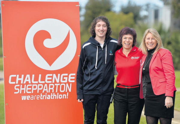 Challenge accepted: James Harrison from Aquamoves, Challenge Shepparton’s Liz Connick and Community Fund Goulburn Valley chief executive Cheryl
Hammer are excited about the new partnership that will donate money back into the community.
