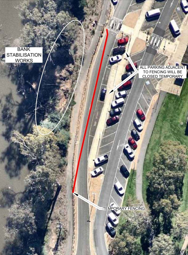 Map of site works showing riverbank along Tom Collins Drive Shepparton, adjacent to Aquamoves.
