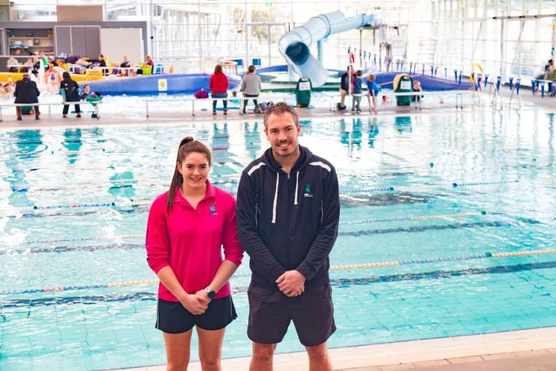 Aquamoves' Pool Lifeguard Hayley Hogan and Operations Coordinator Sean Harrap.
