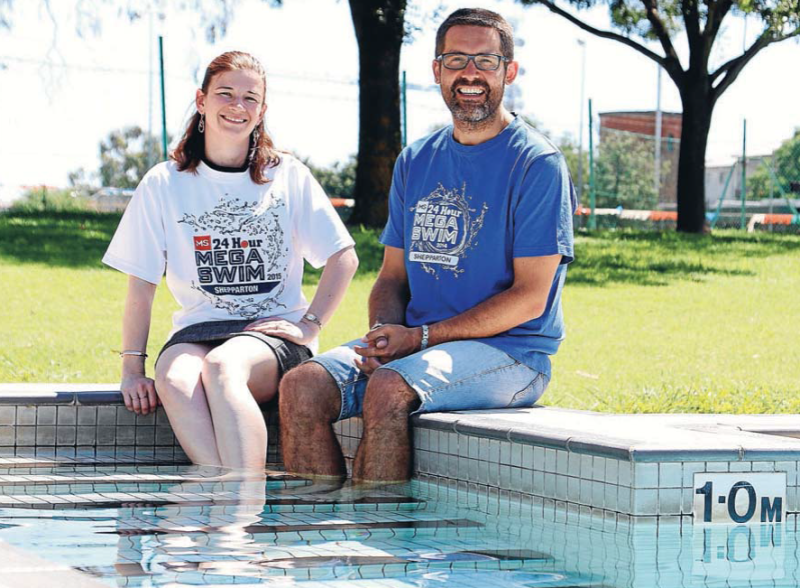 HITTING THE POOL FOR A CAUSE… Shepparton MS 24 Hour Mega Swim participants, Cindy Dunn and Damien Stevens are set to take to the pool alongside more than 100 others to raise funds for MS as part of the event’s eighth year operating in Shepparton. Photo: David Lee.